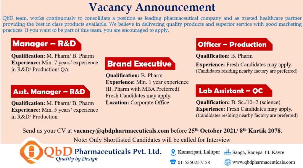 Vacancy Announcement QbD Pharmaceuticals 