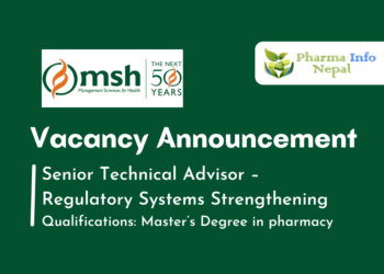 Vacancy Announcement for Senior Technical Advisor – Regulatory Systems Strengthening
