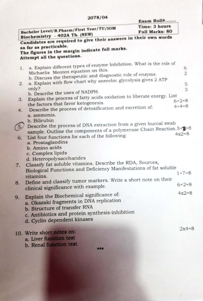 B Pharmacy First Year Question Paper 2078 Institute of Medicine (IOM) Tribhuvan University