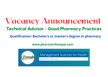 Vacancy Announcement for Technical Advisor - Good Pharmacy Practices
