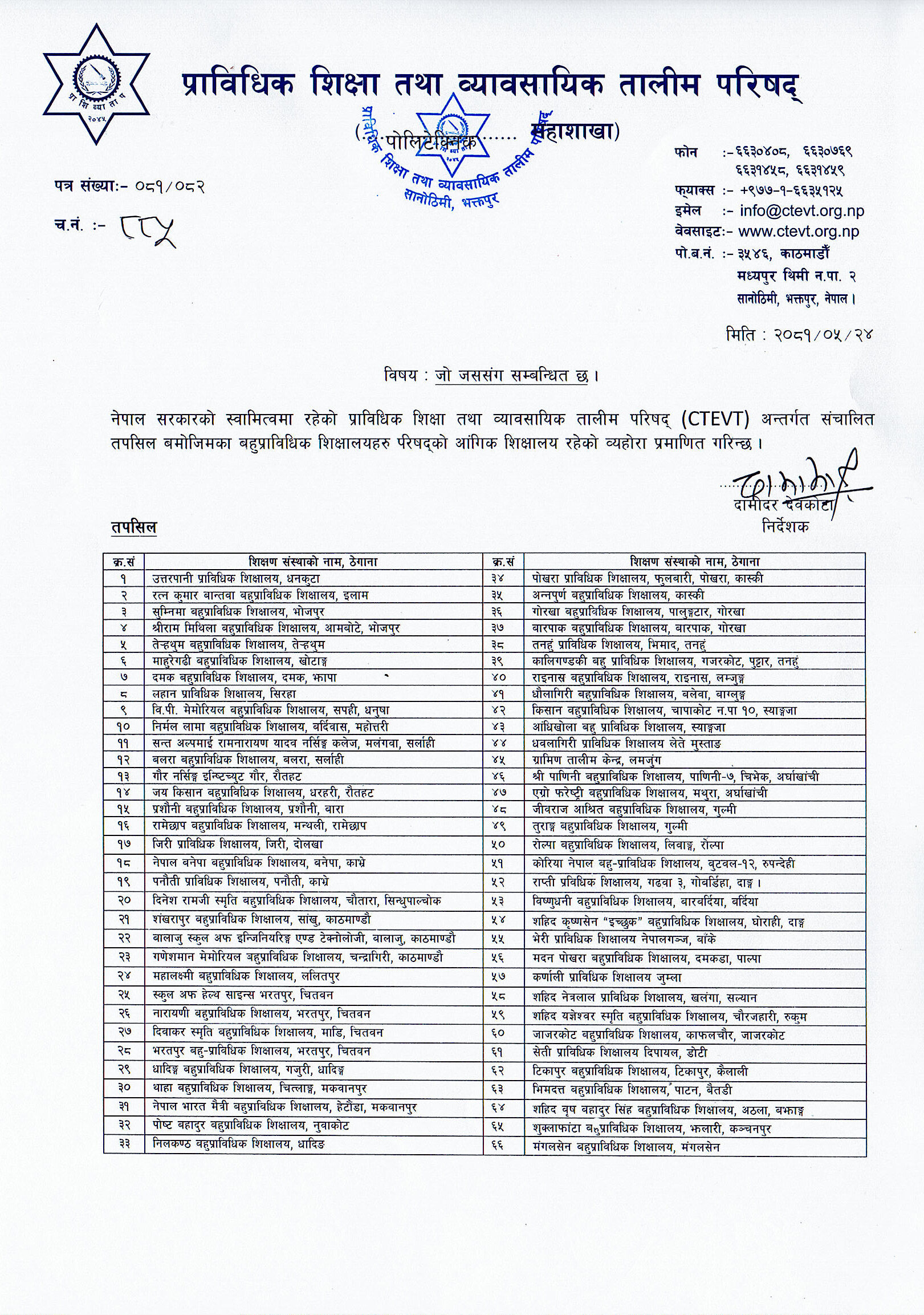 List of CTEVT Constituent Colleges in Nepal