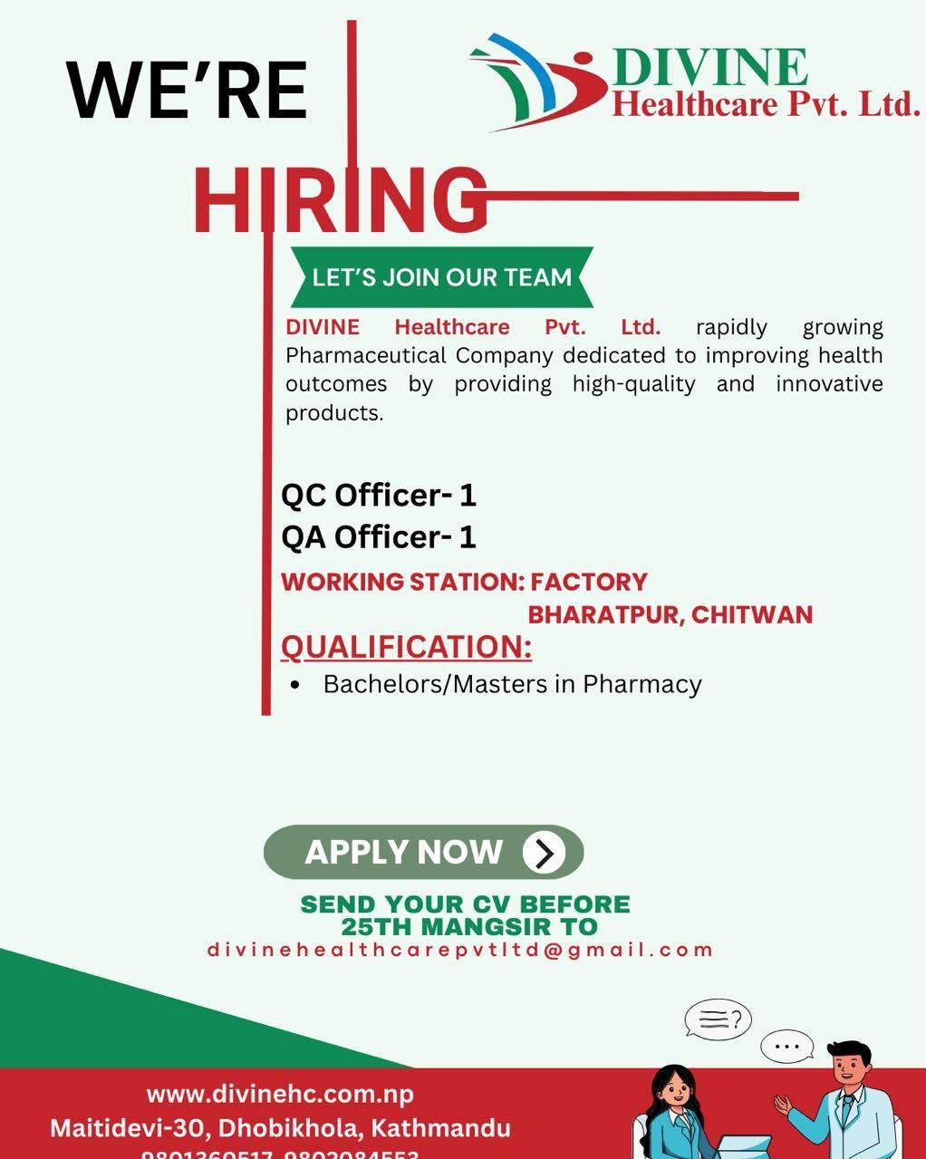 Job Vacancy Announcements CTL Pharmaceuticals & Divine Healthcare Pvt Ltd
