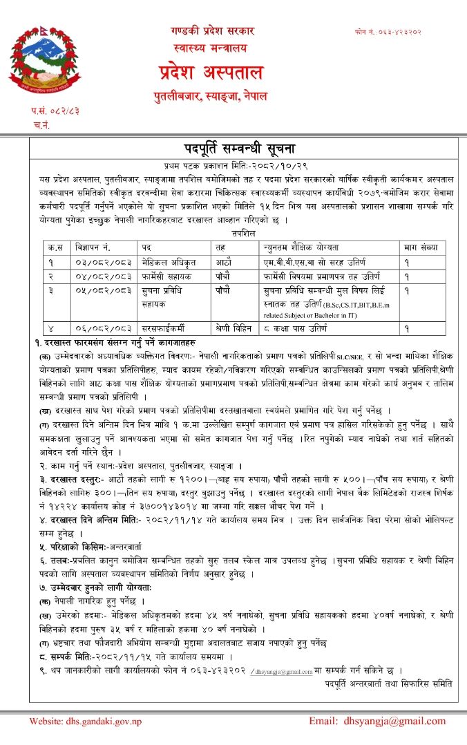 Vacancy Announcement for Assistant Pharmacist

